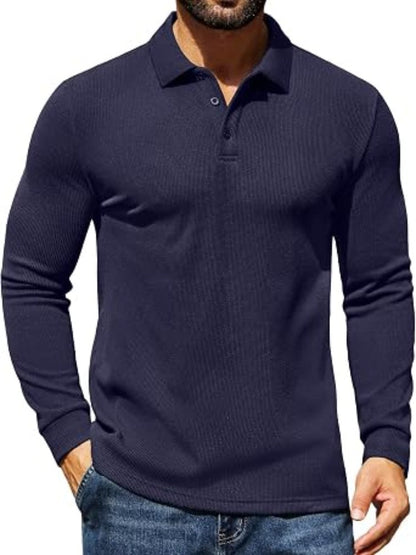 Casual Long Sleeve Waffle Knit Polo Pullover (US Only)