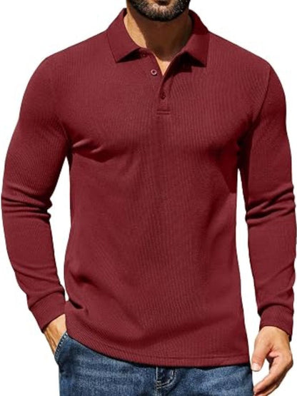 Casual Long Sleeve Waffle Knit Polo Pullover (US Only)