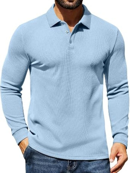 Casual Long Sleeve Waffle Knit Polo Pullover (US Only)