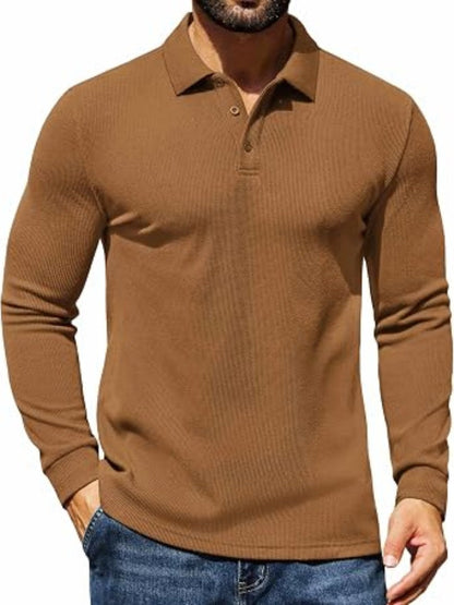 Casual Long Sleeve Waffle Knit Polo Pullover (US Only)
