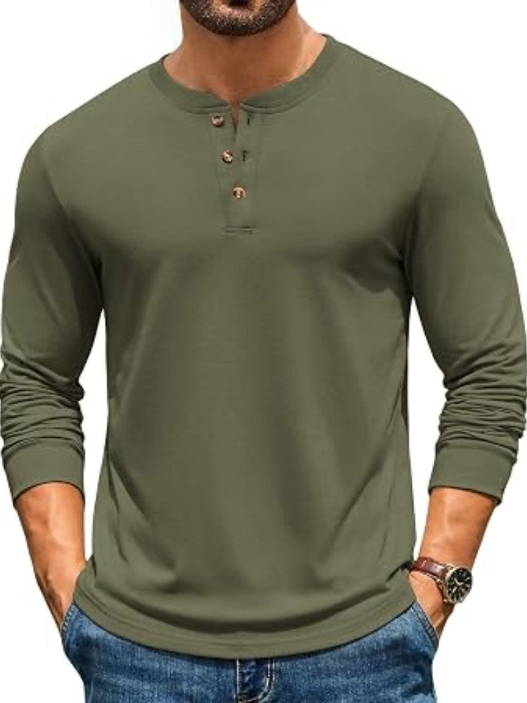 Henley Cotton Blend Casual Pullover Top (US Only)