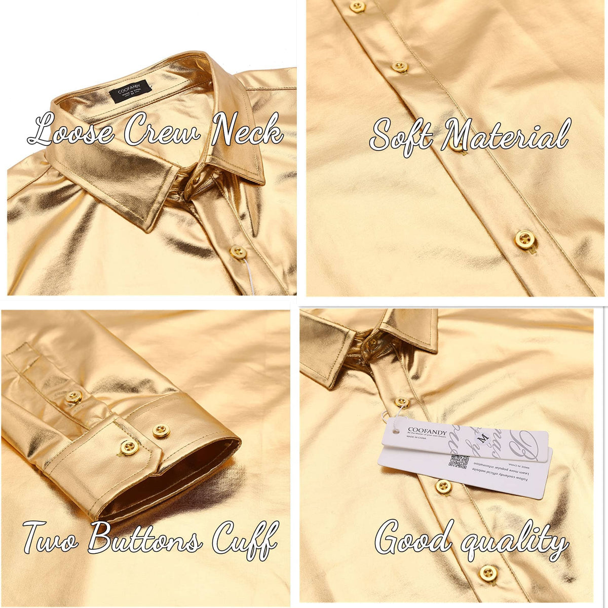 Metallic Disco Shiny Button Nightclub Party Shirt (US Only)