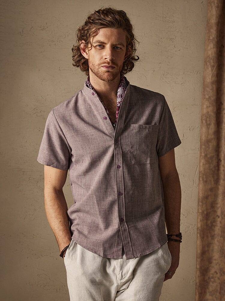 Cotton Linen Style Short Sleeve Simple Shirt