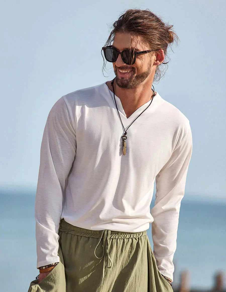 Loose V Neck Long Sleeves Shirt (Live Only)