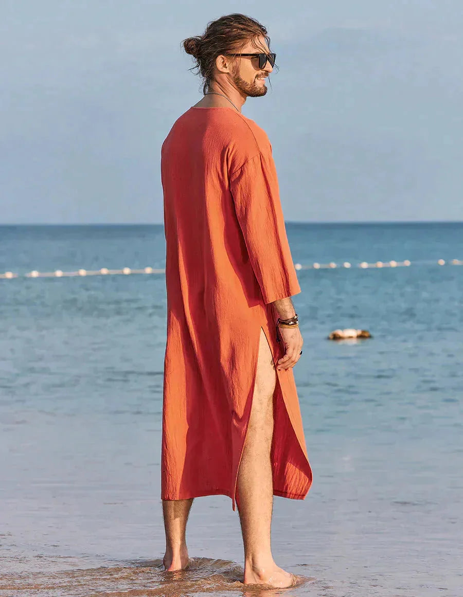 Long Cotton Linen Style Slit Shirt