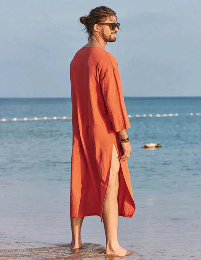 Long Cotton Linen Style Slit Shirt