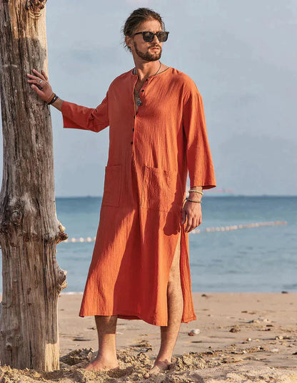 Long Cotton Linen Style Slit Shirt