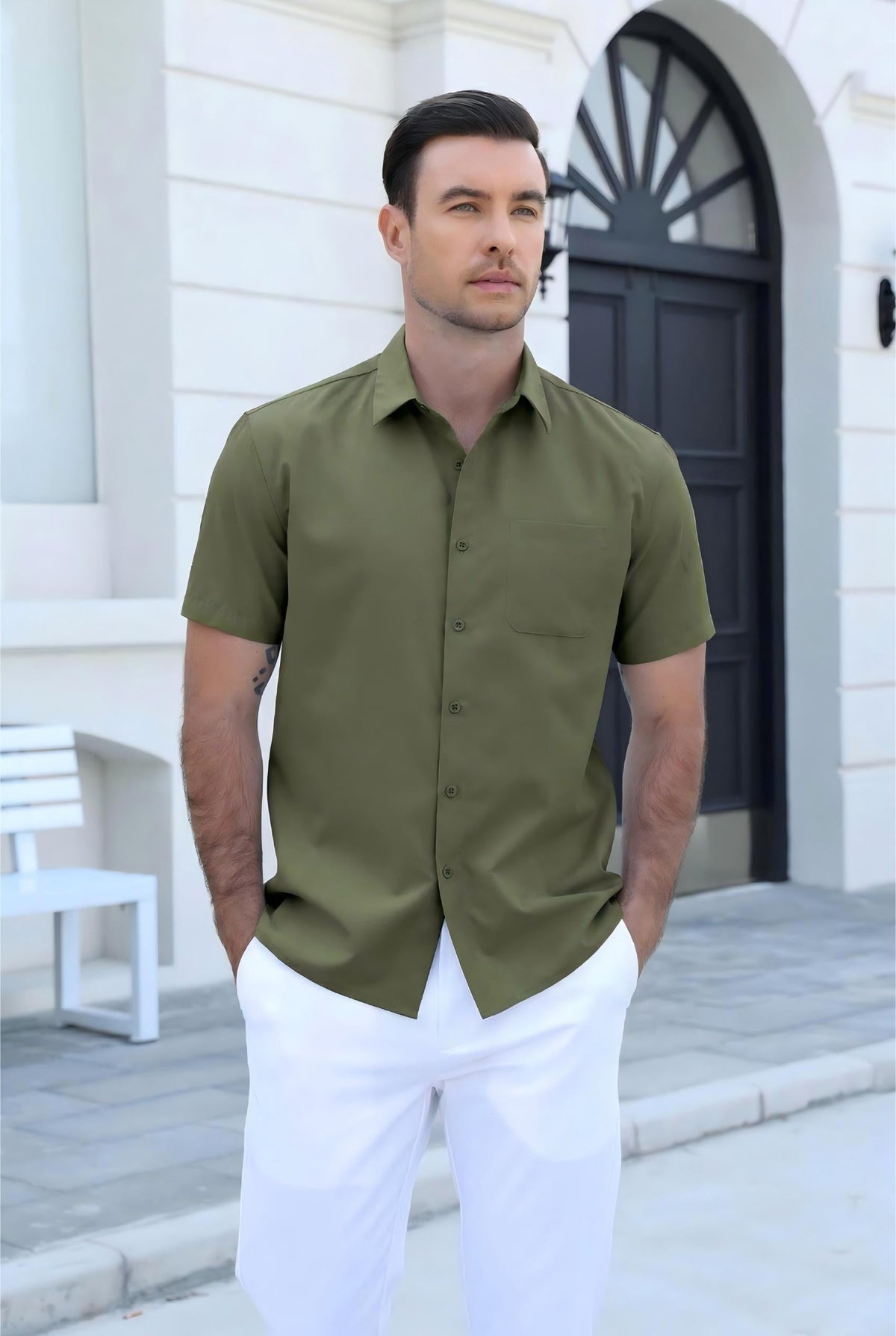 Casual Button Down Short Sleeve Dress Shirt (US Only)