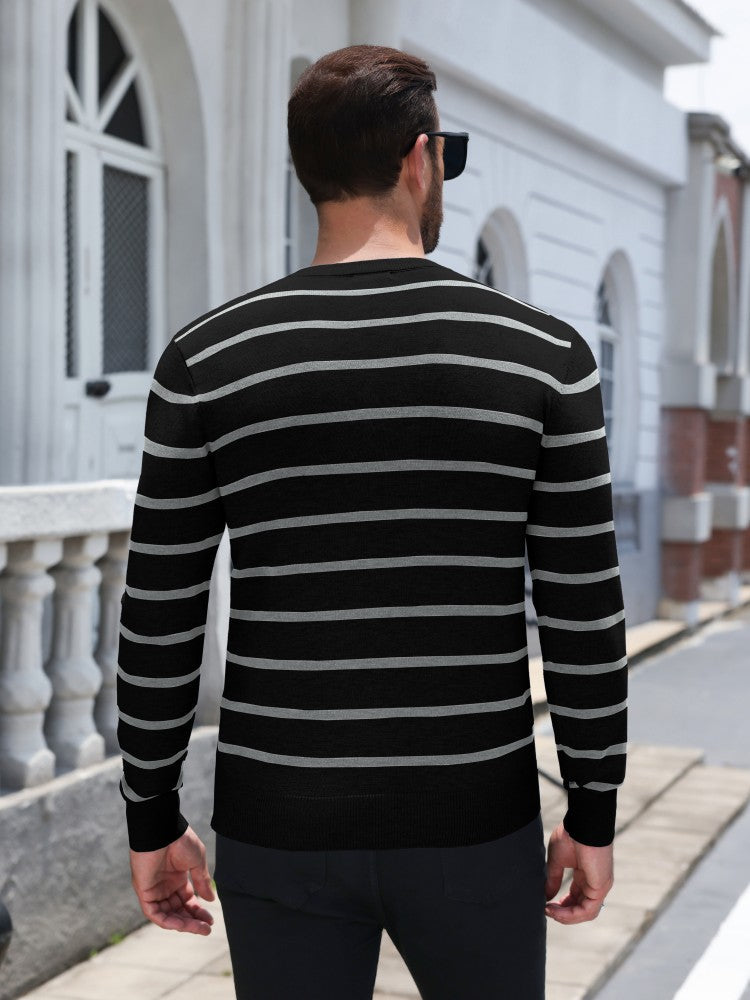 Striped Crewneck Long Sleeve Knit Pullover (US Only)