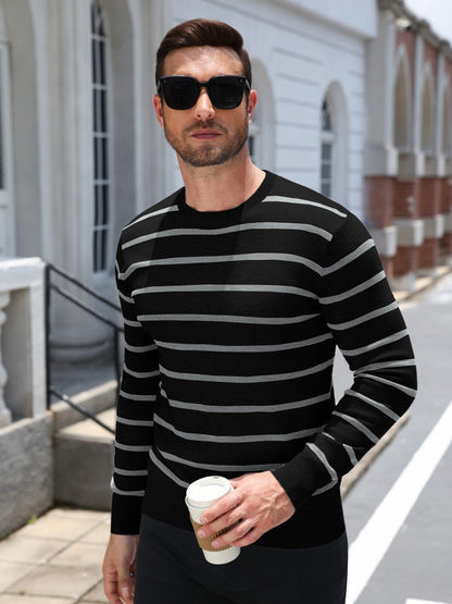 Striped Crewneck Long Sleeve Knit Pullover (US Only)