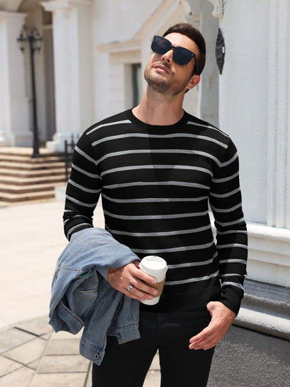 Striped Crewneck Long Sleeve Knit Pullover (US Only)