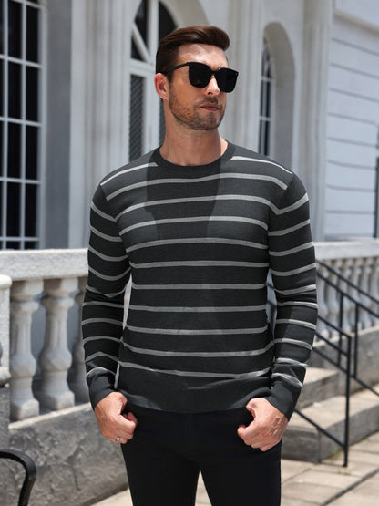 Striped Crewneck Long Sleeve Knit Pullover (US Only)