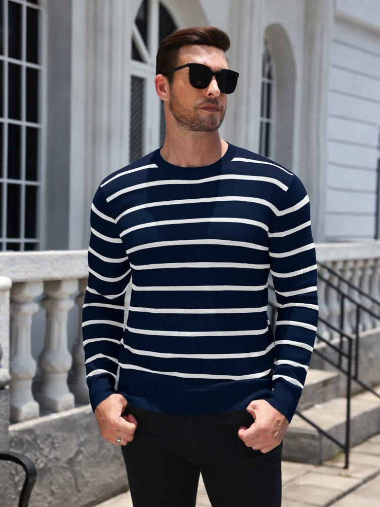 Striped Crewneck Long Sleeve Knit Pullover (US Only)