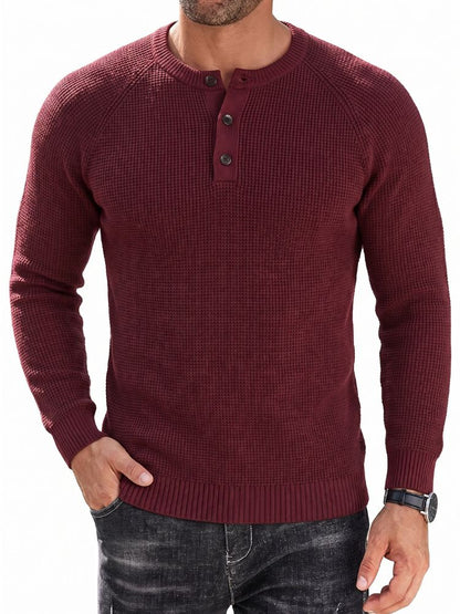 Raglan Sleeve Henley Waffle Knit Pullover Sweater (US Only)