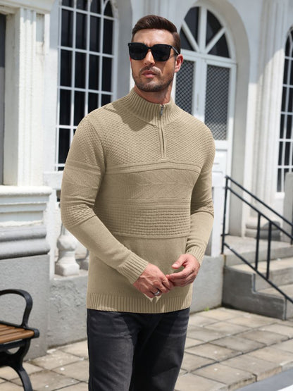 Quarter Zip Casual Knit Mock Neck Pullover Sweater (US Only)