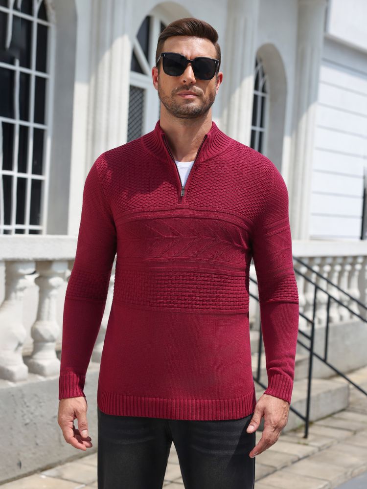 Quarter Zip Casual Knit Mock Neck Pullover Sweater (US Only)