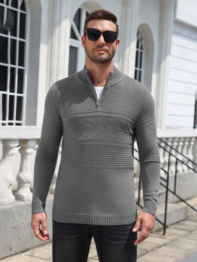Quarter Zip Casual Knit Mock Neck Pullover Sweater (US Only)