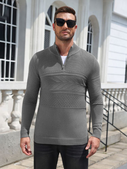 Quarter Zip Casual Knit Mock Neck Pullover Sweater (US Only)