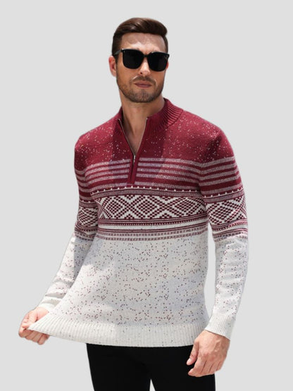 Quarter Zip Fair Isle Pattern Knit Pullover Sweater (US Only)