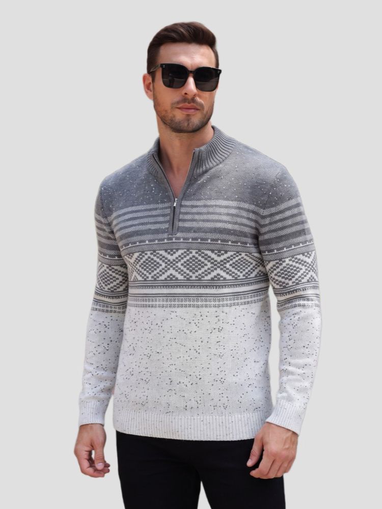 Quarter Zip Fair Isle Pattern Knit Pullover Sweater (US Only)