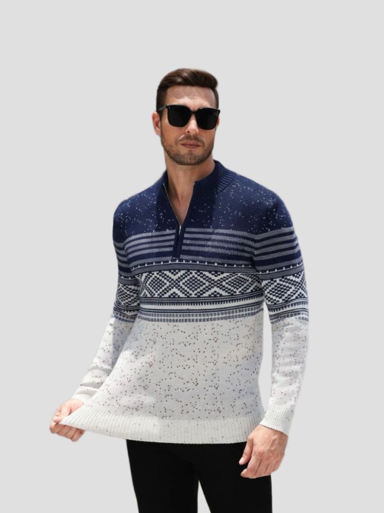 Quarter Zip Fair Isle Pattern Knit Pullover Sweater (US Only)