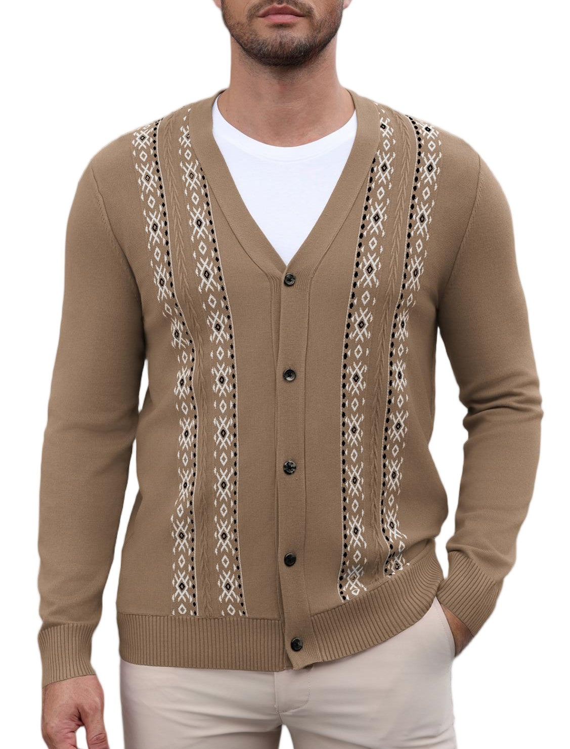 Vintage Striped V-Neck Button Down Cardigan Sweater (US Only)