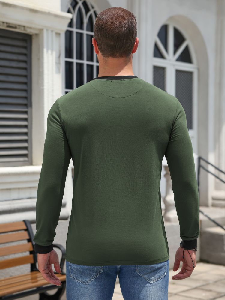 Casual Modern Contrast Henley Long Sleeve Shirt (US Only)