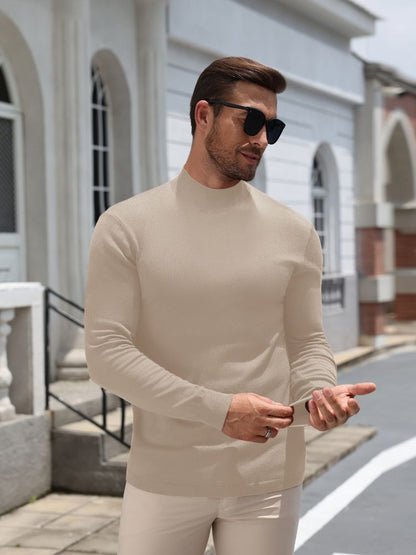Mock Neck Slim Fit Fine Knit Pullover Sweater (US Only)