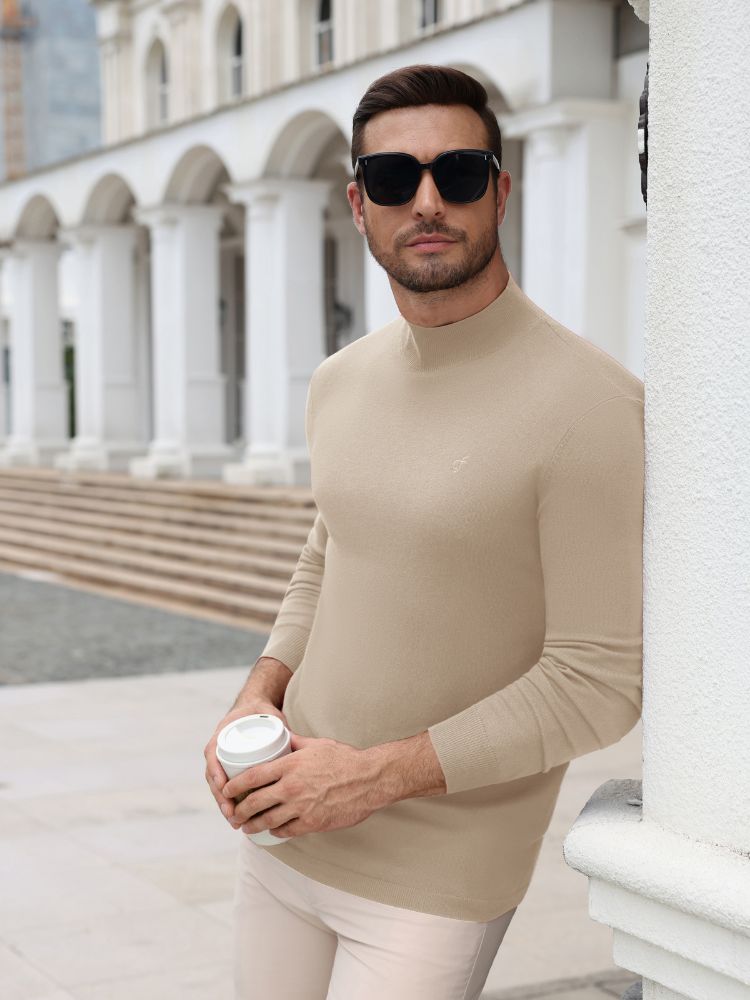 Mock Neck Slim Fit Fine Knit Pullover Sweater (US Only)