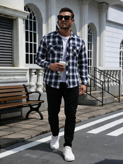 Lightweight Plaid Long Sleeve Flannel Button Down Shirt (US Only)