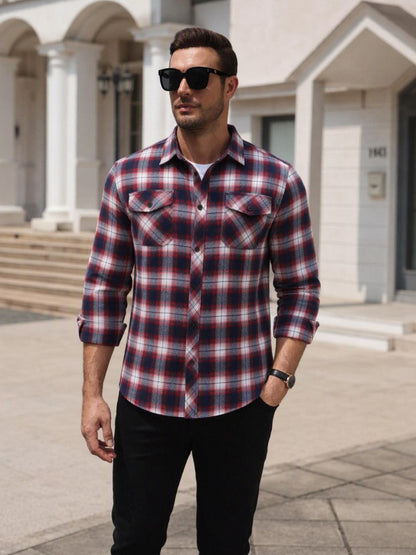 Lightweight Plaid Long Sleeve Flannel Button Down Shirt (US Only)