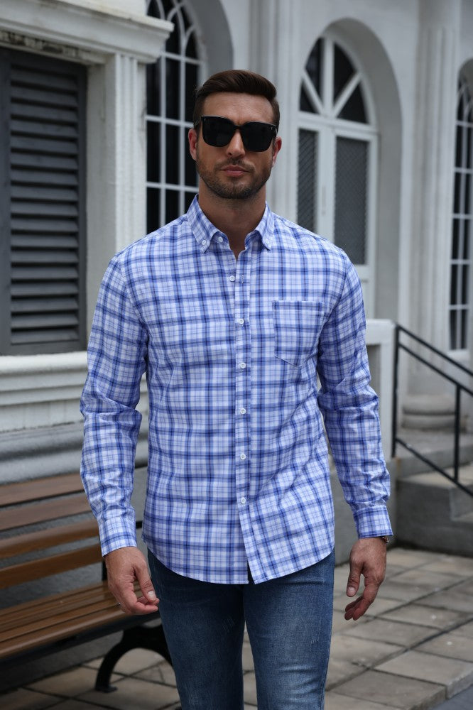 Cotton Blend Plaid Button Down Long Sleeve Shirt (US Only)