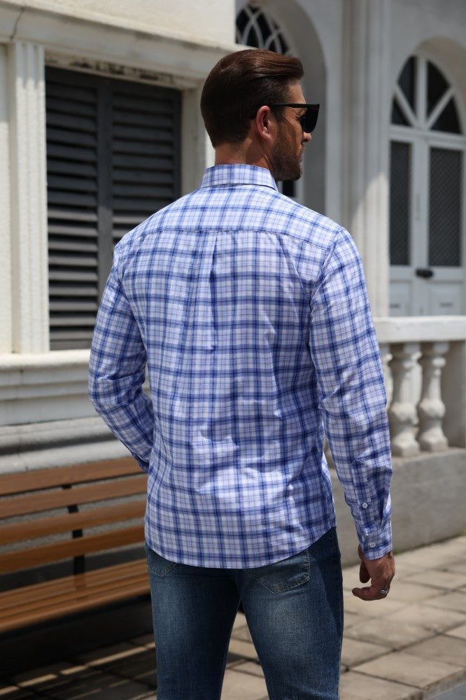 Cotton Blend Plaid Button Down Long Sleeve Shirt (US Only)