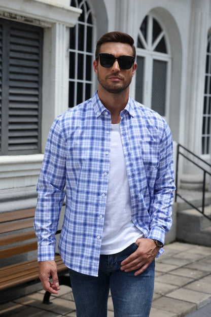 Cotton Blend Plaid Button Down Long Sleeve Shirt (US Only)