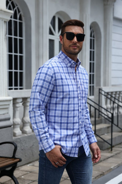 Cotton Blend Plaid Button Down Long Sleeve Shirt (US Only)