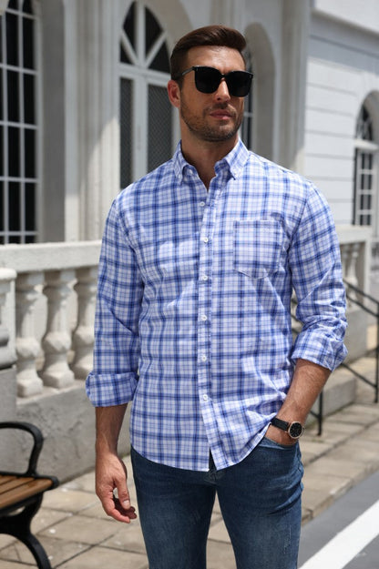 Cotton Blend Plaid Button Down Long Sleeve Shirt (US Only)