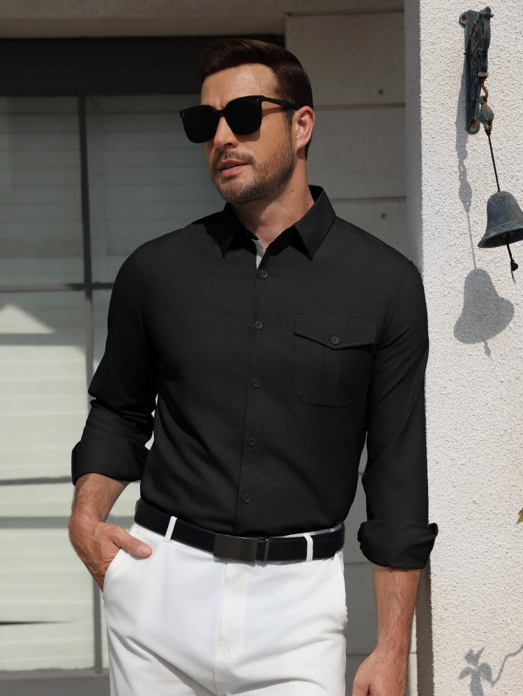 Wrinkle Free Stretch Long Sleeve Button Down Dress Shirt (US Only)