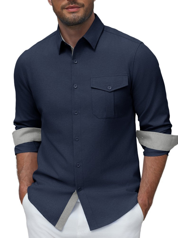 Wrinkle Free Stretch Long Sleeve Button Down Dress Shirt (US Only)
