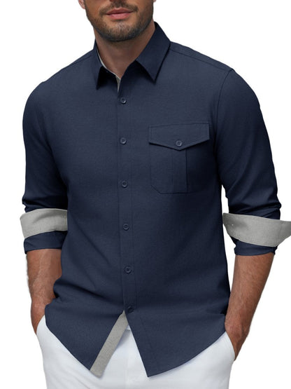 Wrinkle Free Stretch Long Sleeve Button Down Dress Shirt (US Only)