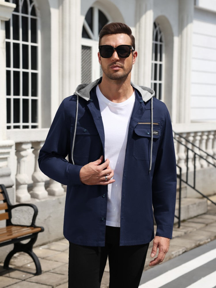 Detachable Hooded Cargo Shacket Button Down Jacket (US Only)