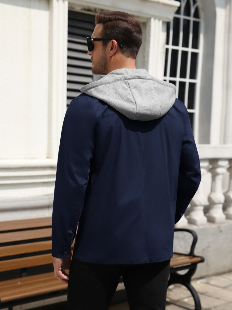 Detachable Hooded Cargo Shacket Button Down Jacket (US Only)