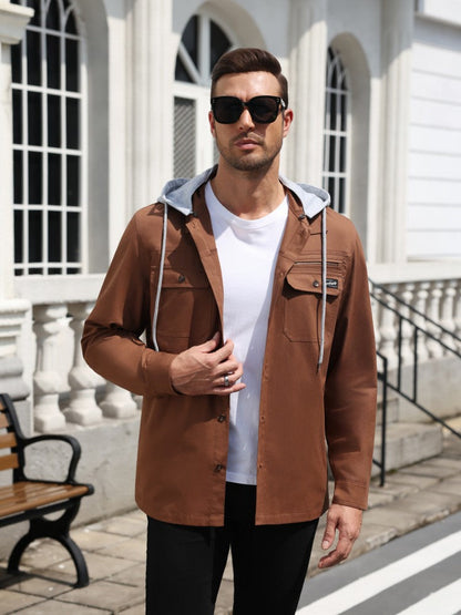 Detachable Hooded Cargo Shacket Button Down Jacket (US Only)
