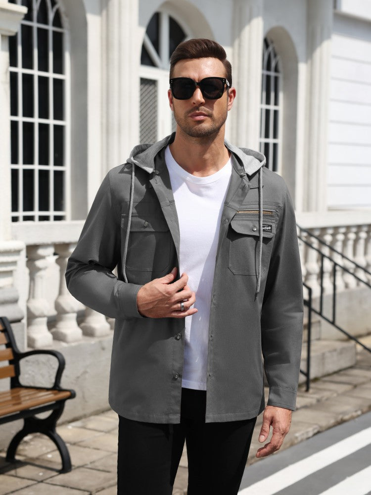 Detachable Hooded Cargo Shacket Button Down Jacket (US Only)