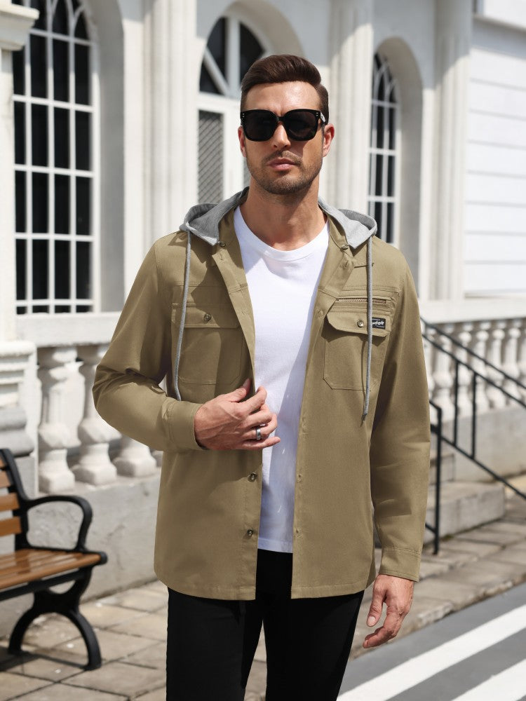 Detachable Hooded Cargo Shacket Button Down Jacket (US Only)