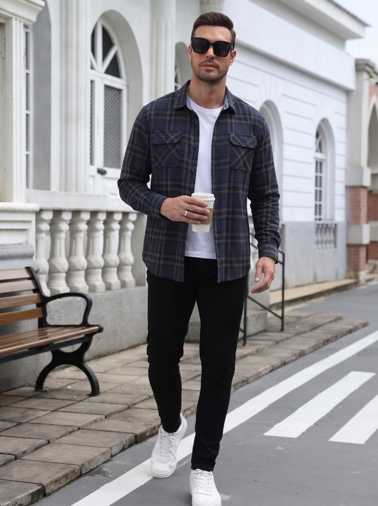 Lightweight Plaid Flannel Button Down Shirt Jacket (US Only)