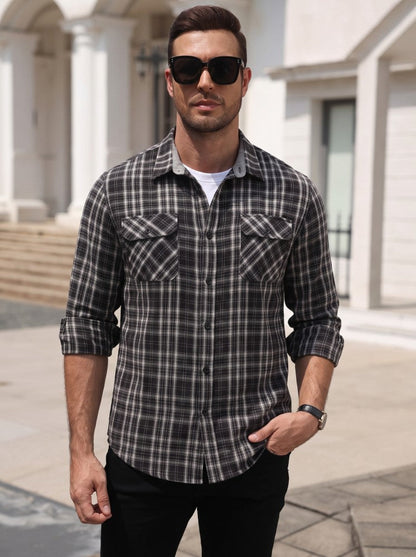 Lightweight Plaid Flannel Button Down Shirt Jacket (US Only)