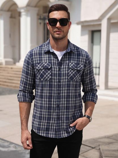 Lightweight Plaid Flannel Button Down Shirt Jacket (US Only)