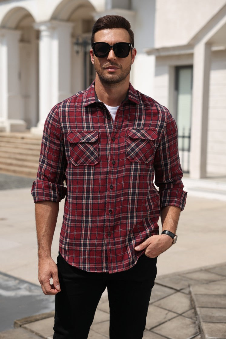 Lightweight Plaid Flannel Button Down Shirt Jacket (US Only)