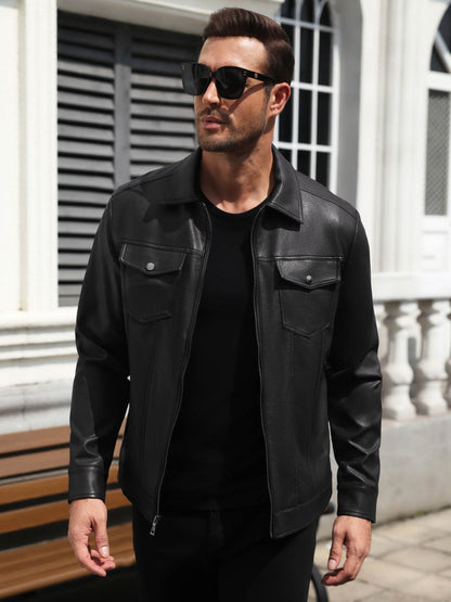 Lightweight Faux Leather Motorcycle Trucker Jacket (US Only)
