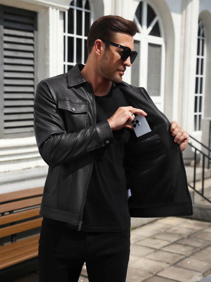 Lightweight Faux Leather Motorcycle Trucker Jacket (US Only)